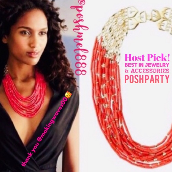 Stella & Dot | Retired Coral Red Hand-beaded Campari Statement Necklace - Picture 2 of 9